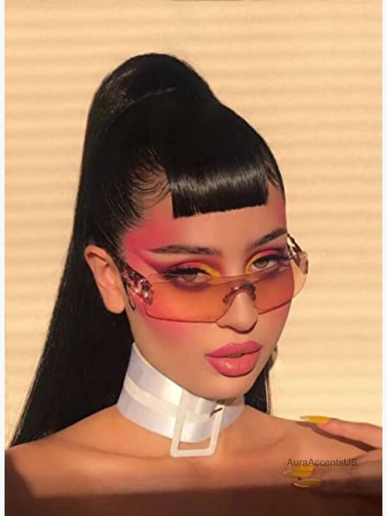 Rectangular Rimless Y2K Sunglasses Vintage Flame Metal Frame UV400 main image 4